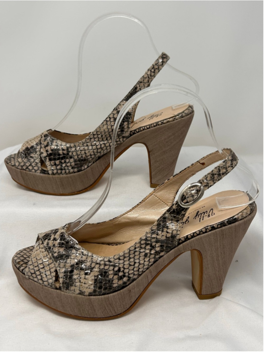 Vitty Girl Genuine Leather Snakeskin Platform Peep Toe Slingback Heels Size 37